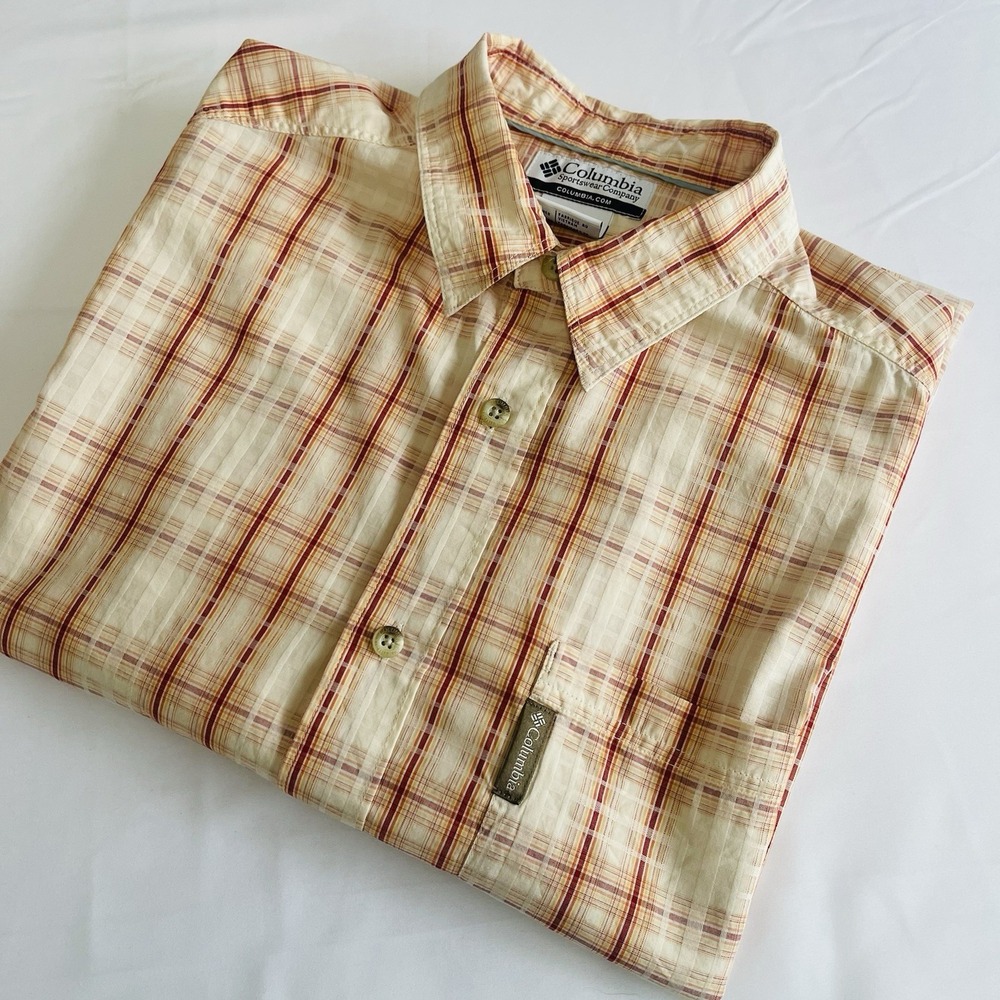 Columbia Men's Shirt Button Up Short Sleeve Texture Lightweight Pocket Large